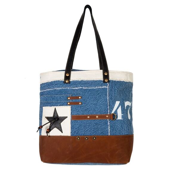 Myra Bag Handmade Country Tote Bag Upcycled Canvas & Cowhide Leather - Picture 5 of 9